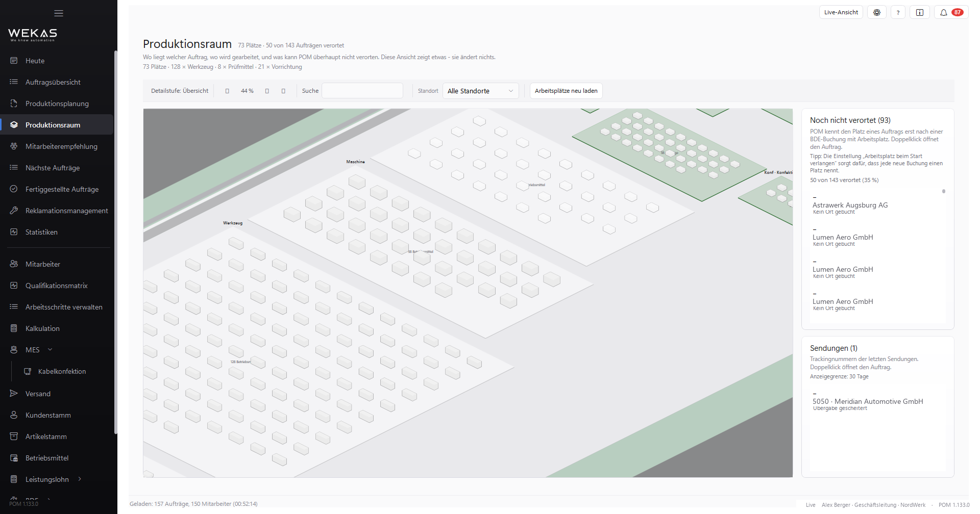 POM Produktionsraum: Hallenlayout mit Arbeitsplätzen