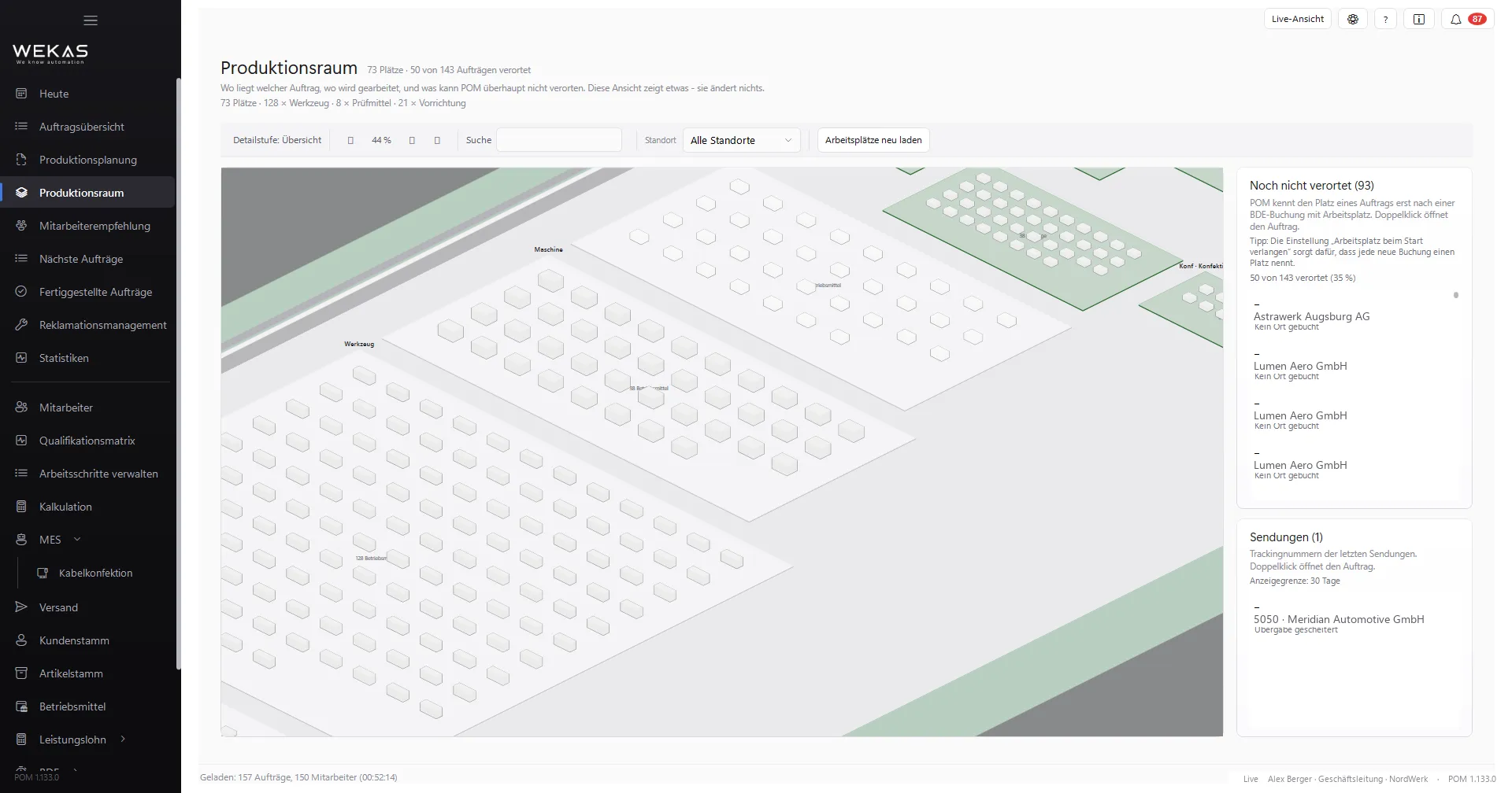 POM Produktionsraum: Hallenlayout mit Arbeitsplätzen