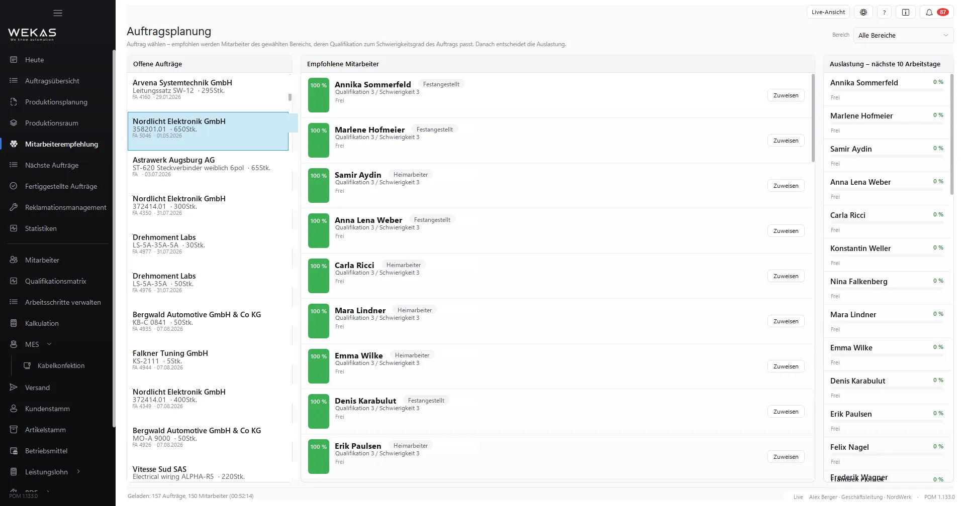 POM-Maske: POM Planning – Produktionsplanung im Gantt