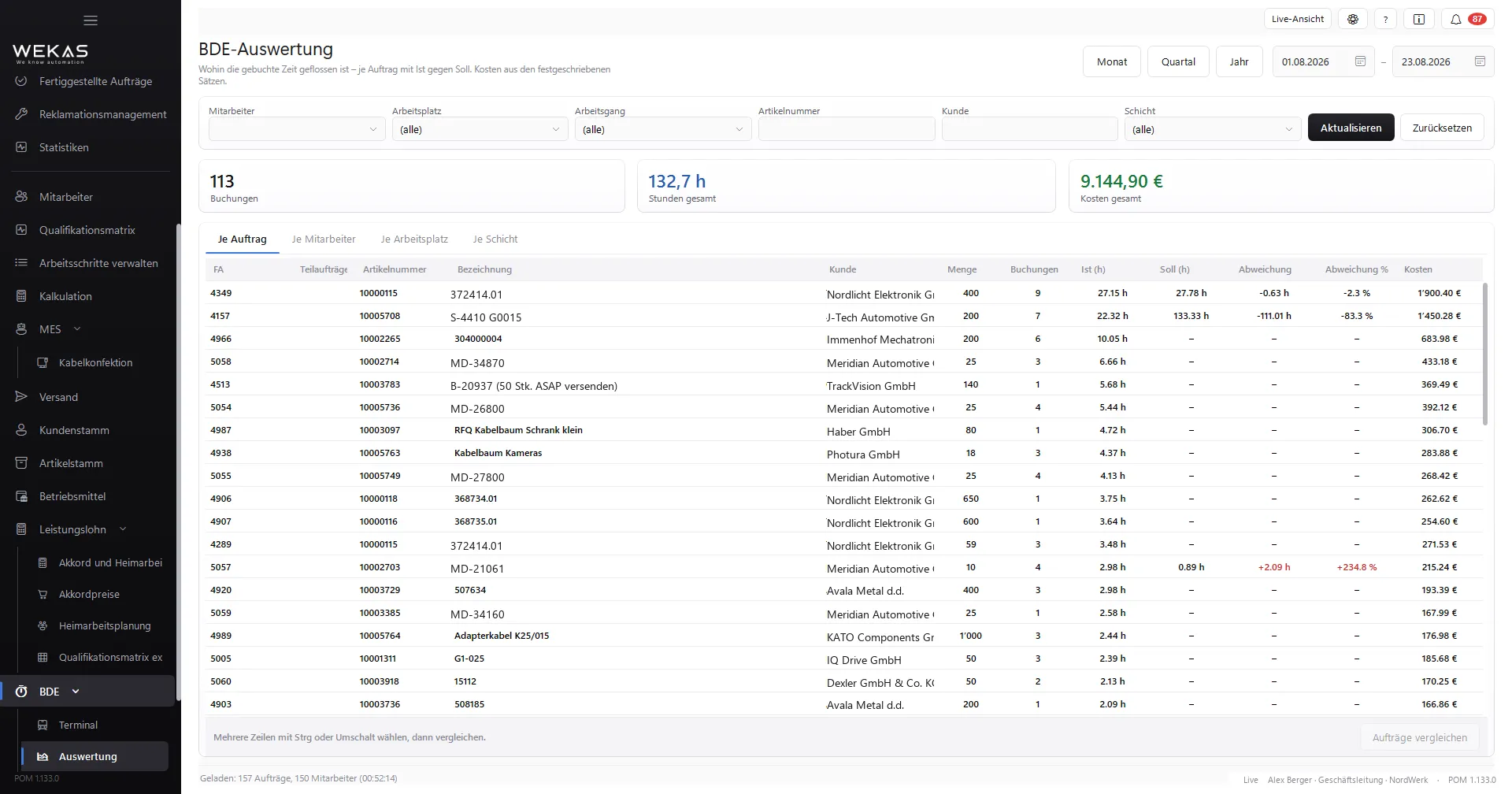 POM-Maske: POM BDE – Betriebsdatenerfassung (BDE)